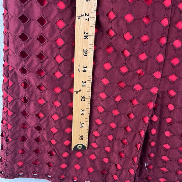 Maiocchi Broderie Anglaise Dress Women’s SZ 8 Burgundy Cotton Red Lining - Picture 11 of 15
